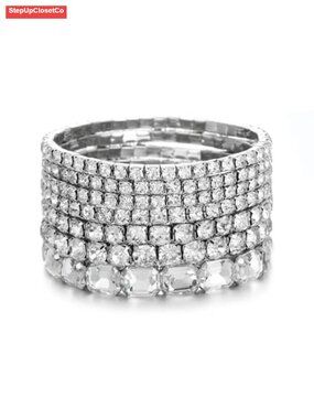 Crystal Stretch Bracelets Set for Women, 7 PCS Stackable Tennis Bracelets,